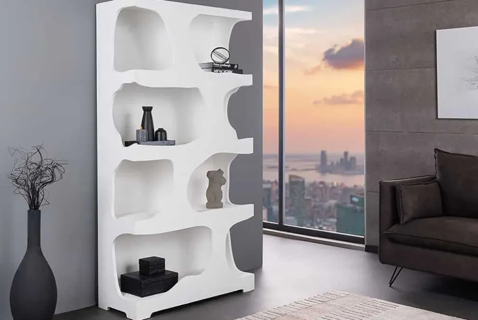 Abstraktes Regal ART AMBIENTE 180cm weiß Beton strukturiert Standregal