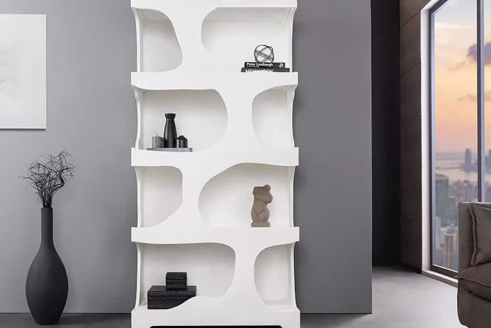 Abstraktes Regal ART AMBIENTE 180cm weiß Beton strukturiert Standregal
