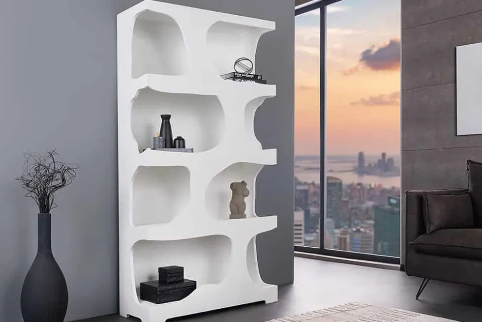 Abstraktes Regal ART AMBIENTE 180cm weiß Beton strukturiert Standregal