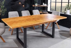Ausziehbarer Esstisch MOSAIK 160-200cm braun Pinie recyceltes Massivholz Metall schwarz