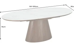 Ausziehbarer Esstisch UNIQUE 160-200cm weiß braun Walnussholz Keramik Marmor Säulenfuß