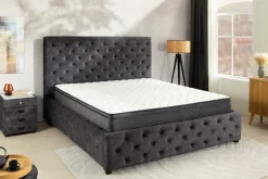 Boxbett PARIS 180x200cm grau Samt mit Stauraum inkl. Matratze und Topper