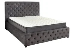 Boxbett PARIS 160x200cm grau Samt mit Stauraum inkl. Matratze und Topper