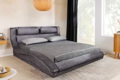 Boxbett SWING 160x200cm grau Vogue Seiden Samtstoff inkl. Stauraum und Bettkasten