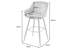 Design Barhocker EUPHORIA grau Samt schwarze Metallbeine Barstuhl mit Lehne