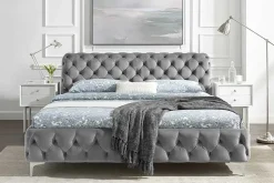 Design Bett MODERN BAROCK 160x200cm grau Samt Chesterfield Doppelbett