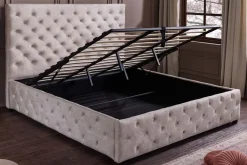 Design Boxbett PARIS 180x200cm champagner beige Samt mit Stauraum und Lattenrost