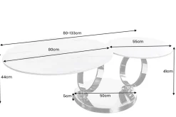 Design Couchtisch DANCING RINGS rost rund drehbar Travertin Keramik schwarz Gestell