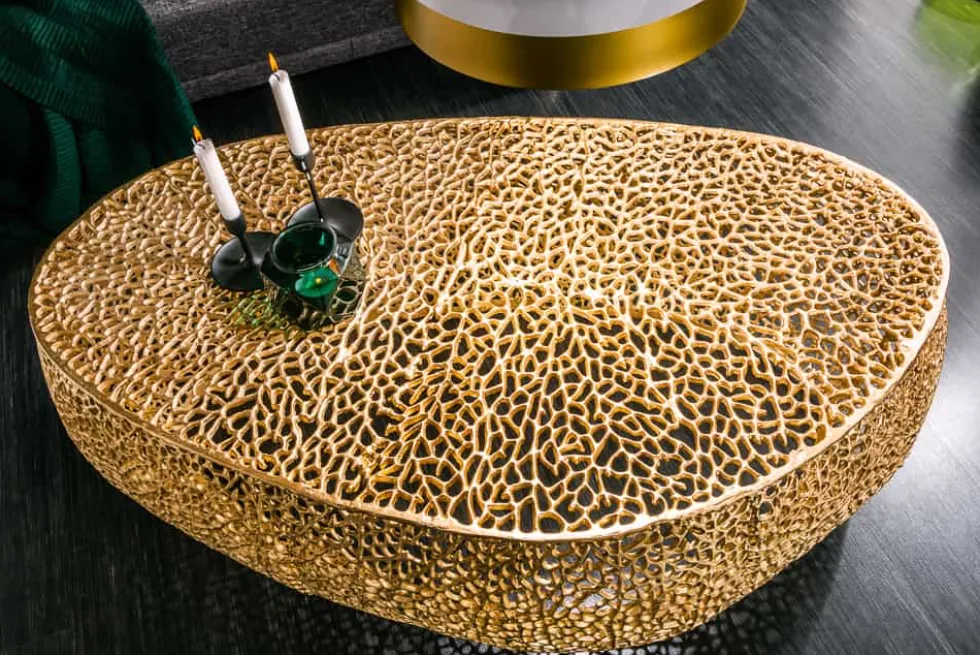 Design Couchtisch LEAF 130cm gold Metall-Aluminium-Legierung handmade