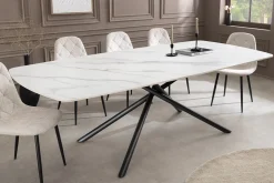 Design Esstisch OSAKA 160cm weiß Keramik schwarz Sterngestell Metall