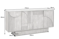 Design Sideboard ART DECO 170cm grau smoked Mangoholz massiv 3D-Front