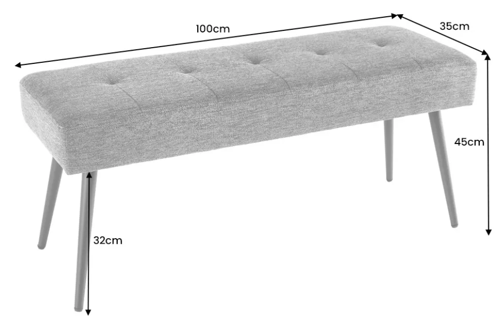 Design Sitzbank BOUTIQUE 100cm antik taupe Microfaser schwarze Metallbeine Polsterbank