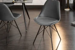 Design Stuhl SCANDINAVIA MEISTERSTÜCK grau Samt schwarze Metallbeine