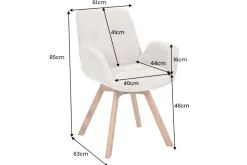 Drehbarer Design Stuhl BALTIC beige Bouclé natur Eiche Massivholz-Beine mit Armlehne