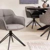 Drehbarer Design Stuhl EUPHORIA taupe Echtleder schwarz Metallgestell mit Armlehne