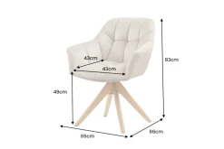 Drehbarer Design Stuhl PAPILLON beige Samt Eiche Massivholz mit Armlehnen