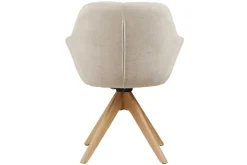 Drehbarer Design Stuhl PAPILLON beige Samt Eiche Massivholz mit Armlehnen
