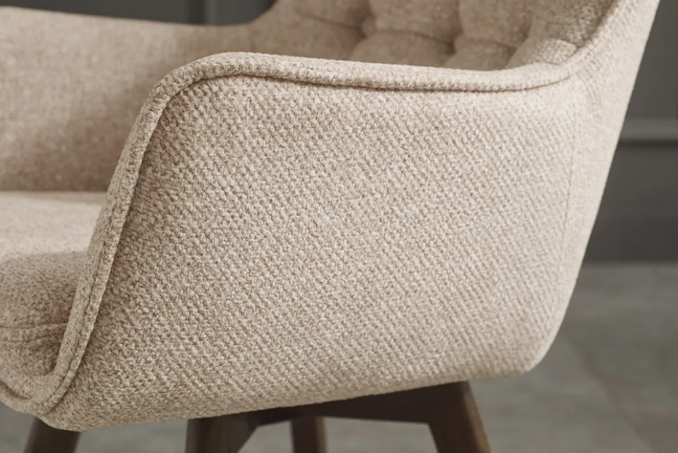 Drehbarer Stuhl THOR beige Strukturstoff braun Wenge Eichenholz 360° mit Armlehne