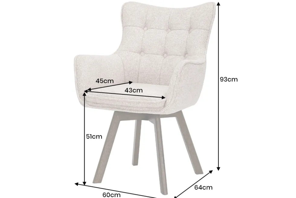 Drehbarer Stuhl THOR beige Strukturstoff braun Wenge Eichenholz 360° mit Armlehne