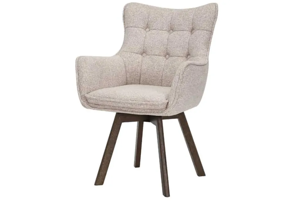 Drehbarer Stuhl THOR beige Strukturstoff braun Wenge Eichenholz 360° mit Armlehne