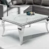 Eleganter Couchtisch MODERN BAROCK 100cm Glasplatte in Marmoroptik Edelstahlbeine