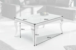 Eleganter Couchtisch MODERN BAROCK 100cm Glasplatte in Marmoroptik Edelstahlbeine