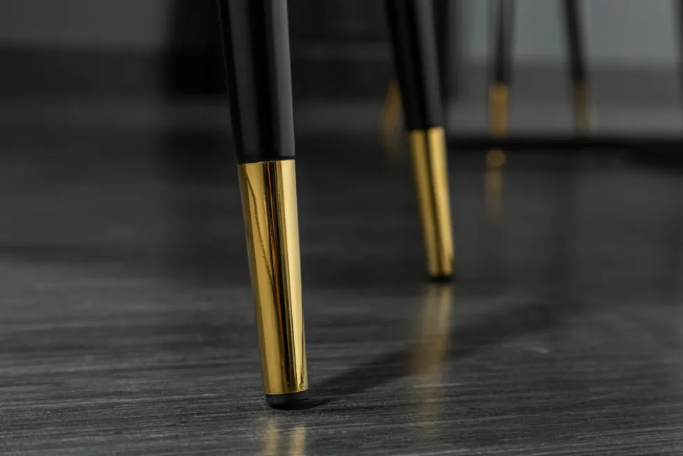 Eleganter Stuhl PARIS petrol Samt Ziersteppung Fußkappen gold Retro-Design mit Armlehnen