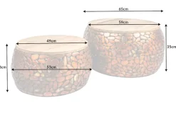 2er Set Runde Couchtische STONE MOSAIC 65cm kupfer Mangoholz Metall Mosaik Design handmade