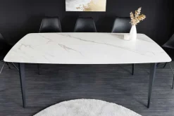 Esstisch MILANO 160cm weiß Marmor Keramik schwarzes Metallgestell