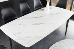 Esstisch MILANO 160cm weiß Marmor Keramik schwarzes Metallgestell