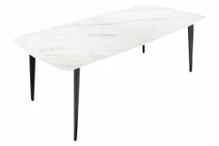 Esstisch MILANO 180cm weiß Marmor Keramik schwarzes Metallgestell