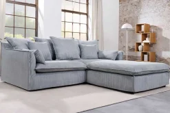 Großes 3-Sitzer Sofa HEAVEN 200cm hellgrau Cord Federkern Hussensofa abnehmbarer Bezug