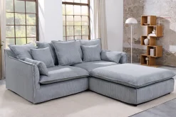 Großes 3-Sitzer Sofa HEAVEN 200cm hellgrau Cord Federkern Hussensofa abnehmbarer Bezug