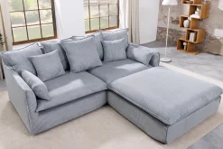 Großes 3-Sitzer Sofa HEAVEN 200cm hellgrau Cord Federkern Hussensofa abnehmbarer Bezug