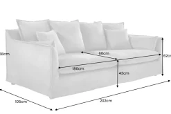 Großes 3-Sitzer Sofa HEAVEN 200cm natur beige Leinenstoff Federkern Hussensofa
