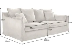 Großes 3-Sitzer Sofa HEAVEN 200cm greige Cord Federkern Hussensofa
