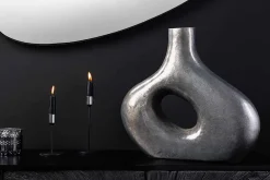 Handgefertigte Vase RING 30cm dunkelgrau Metall Dekoration Blumenvase