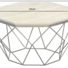 Handgefertigter Couchtisch DIAMOND 70cm beige Travertin messing Eisen