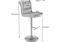 Höhenverstellbarer Barhocker COMFORT grau Cord drehbar mit Lehne Metall schwarz