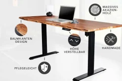 Höhenverstellbarer Schreibtisch MAMMUT 180cm Akazie Massivholz Baumkante handmade