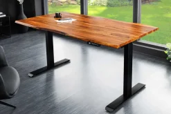 Höhenverstellbarer Schreibtisch MAMMUT 140cm braun Sheesham Massivholz stone finish
