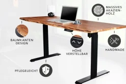 Höhenverstellbarer Schreibtisch MAMMUT 120cm natur Akazie Massivholz Baumkante