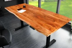 Höhenverstellbarer Schreibtisch MAMMUT 140cm natur Akazie Massivholz Baumkante