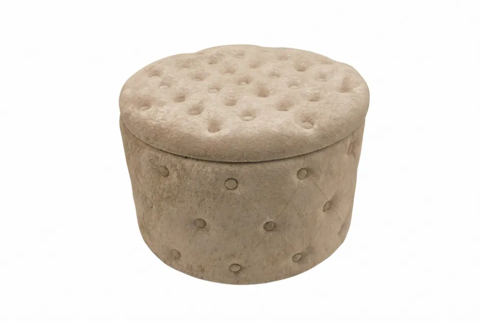Hocker MODERN BAROCK 60cm champagner greige Bouclé mit Stauraum