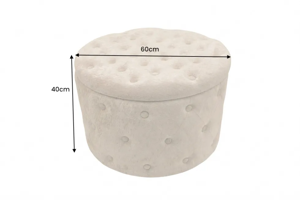 Hocker MODERN BAROCK 60cm champagner greige Bouclé mit Stauraum