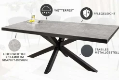 In- und Outdoor Esstisch GALAXIE 160cm hellgrau Keramik anthrazit Aluminium