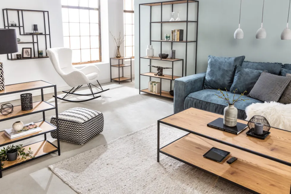 Industrial Bücherregal SLIM LINE 185cm Wildeiche schwarz sechs Regalböden