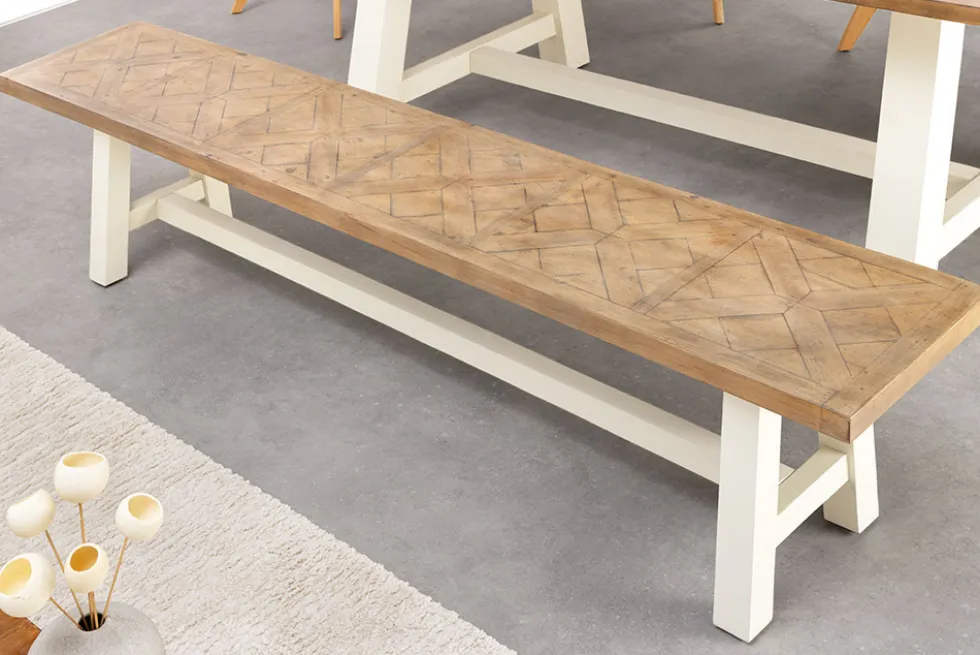 Massive Sitzbank HAMPTONS 160cm hellbraun creme Pinienholz