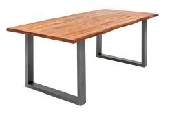 Massiver Baumstamm Esstisch GENESIS 200cm Akazie Baumkante Kufengestell Industrial Finish