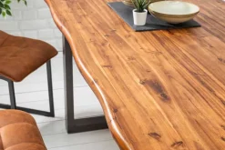 Massiver Esstisch GENESIS 180cm braun Akazienholz Baumkante Eisengestell Industrial